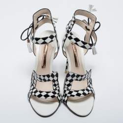 Pre Owned Sophia Webster White/Black Checkered Leather Poppy Sandals Size 39