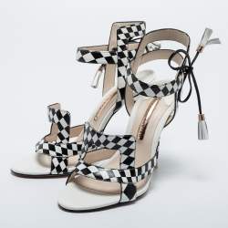 Pre Owned Sophia Webster White/Black Checkered Leather Poppy Sandals Size 39