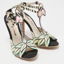 Sophia Webster Multicolor Patent Leather and Suede Flamingo T Bar Ankle Strap Sandals Size 39