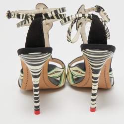 Sophia Webster Multicolor Patent Leather and Suede Flamingo T Bar Ankle Strap Sandals Size 39
