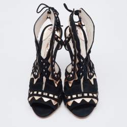 Pre Owned Sophia Webster Black/Rose Gold Suede and Leather Riko Cut Out Sandals Size 37.5