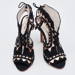 Pre Owned Sophia Webster Black/Rose Gold Suede and Leather Riko Cut Out Sandals Size 37.5
