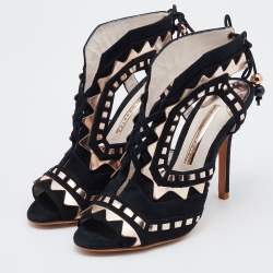 Pre Owned Sophia Webster Black/Rose Gold Suede and Leather Riko Cut Out Sandals Size 37.5