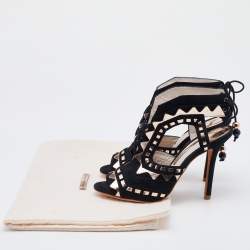 Pre Owned Sophia Webster Black/Rose Gold Suede and Leather Riko Cut Out Sandals Size 37.5