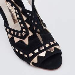 Pre Owned Sophia Webster Black/Rose Gold Suede and Leather Riko Cut Out Sandals Size 37.5