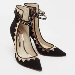 Pre Owned Sophia Webster Black/Gold Leather and Suede Electra Ankle Strap Pumps Size 40