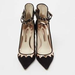 Pre Owned Sophia Webster Black/Gold Leather and Suede Electra Ankle Strap Pumps Size 40