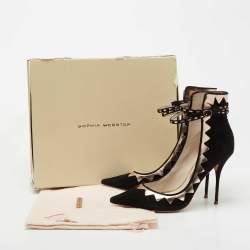 Pre Owned Sophia Webster Black/Gold Leather and Suede Electra Ankle Strap Pumps Size 40