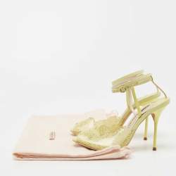 Sophia Webster Yellow Leather and Lace Print PVC Peep Toe Ankle Strap Sandals Size 37