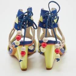 Sophia Webster Multicolor Leather and Suede Wedge Sandals Size 36