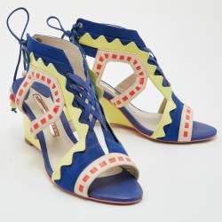 Sophia Webster Multicolor Leather and Suede Wedge Sandals Size 36