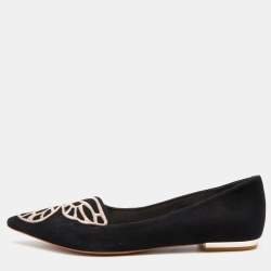 Sophia Webster Black Suede Bibi Butterfly Pointed Toe Ballet Flats Size 39