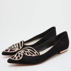 Sophia Webster Black Suede Bibi Butterfly Pointed Toe Ballet Flats Size 39