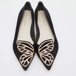 Sophia Webster Black Suede Bibi Butterfly Pointed Toe Ballet Flats Size 39