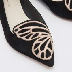 Sophia Webster Black Suede Bibi Butterfly Pointed Toe Ballet Flats Size 39