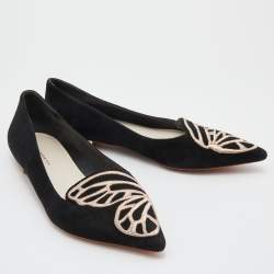 Sophia Webster Black Suede Bibi Butterfly Pointed Toe Ballet Flats Size 39