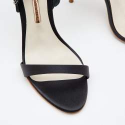 Pre Owned Sophia Webster Black Satin Crystal Embellished Evangeline Ankle Strap Sandals Size 39.5