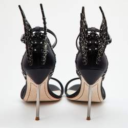 Pre Owned Sophia Webster Black Satin Crystal Embellished Evangeline Ankle Strap Sandals Size 39.5