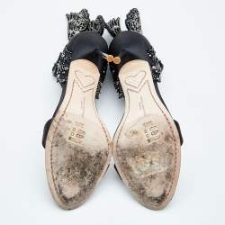 Pre Owned Sophia Webster Black Satin Crystal Embellished Evangeline Ankle Strap Sandals Size 39.5