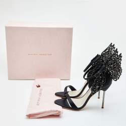 Pre Owned Sophia Webster Black Satin Crystal Embellished Evangeline Ankle Strap Sandals Size 39.5