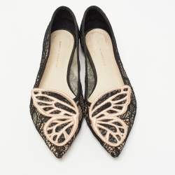 Sophia Webster Black Lace Bibi Butterfly Ballet Flats Size 38.5