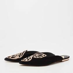 Sophia Webster Black Suede Bibi Butterfly Flat Mules Size 39.5