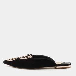 Sophia Webster Black Suede Bibi Butterfly Flat Mules Size 39.5