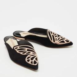 Sophia Webster Black Suede Bibi Butterfly Flat Mules Size 39.5