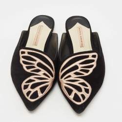 Sophia Webster Black Suede Bibi Butterfly Flat Mules Size 39.5