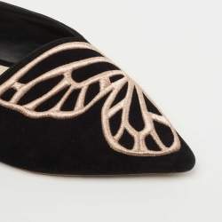 Sophia Webster Black Suede Bibi Butterfly Flat Mules Size 39.5