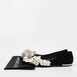 Pre Owned Sophia Webster Black/White Suede and Leather Floral Applique Ballet Flats Size 37