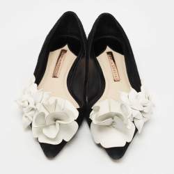 Pre Owned Sophia Webster Black/White Suede and Leather Floral Applique Ballet Flats Size 37