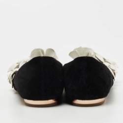 Pre Owned Sophia Webster Black/White Suede and Leather Floral Applique Ballet Flats Size 37
