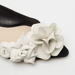 Pre Owned Sophia Webster Black/White Suede and Leather Floral Applique Ballet Flats Size 37