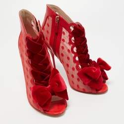 Pre Owned Sophia Webster Red Leather and Mesh Booties Size 39