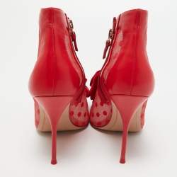 Pre Owned Sophia Webster Red Leather and Mesh Booties Size 39