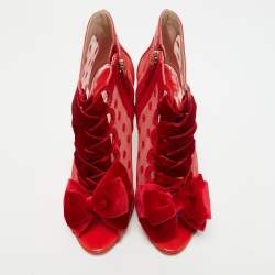 Pre Owned Sophia Webster Red Leather and Mesh Booties Size 39