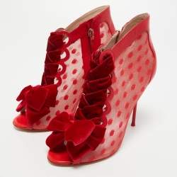 Pre Owned Sophia Webster Red Leather and Mesh Booties Size 39