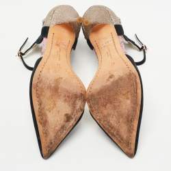 Sophia Webster Black/Metallic Suede and Glitter D'orsay Ankle Strap Pumps Size 37
