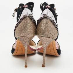 Sophia Webster Black/Metallic Suede and Glitter D'orsay Ankle Strap Pumps Size 37
