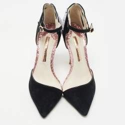 Sophia Webster Black/Metallic Suede and Glitter D'orsay Ankle Strap Pumps Size 37