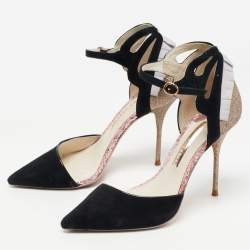 Sophia Webster Black/Metallic Suede and Glitter D'orsay Ankle Strap Pumps Size 37