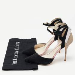 Sophia Webster Black/Metallic Suede and Glitter D'orsay Ankle Strap Pumps Size 37