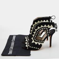 Pre Owned Sophia Webster Black/White Suede and Patent Leather Riko Cut Out Ankle Sandals Size 38.5