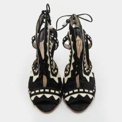 Pre Owned Sophia Webster Black/White Suede and Patent Leather Riko Cut Out Ankle Sandals Size 38.5
