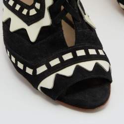 Pre Owned Sophia Webster Black/White Suede and Patent Leather Riko Cut Out Ankle Sandals Size 38.5