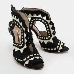 Pre Owned Sophia Webster Black/White Suede and Patent Leather Riko Cut Out Ankle Sandals Size 38.5