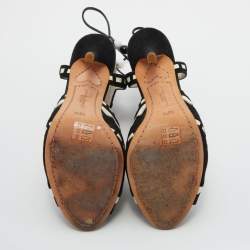 Pre Owned Sophia Webster Black/White Suede and Patent Leather Riko Cut Out Ankle Sandals Size 38.5