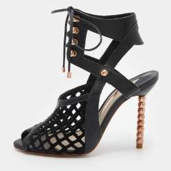 Sophia Webster Black Suede and Leather Jetta Ankle Tie Up Peep Toe Sandals Size 36.5