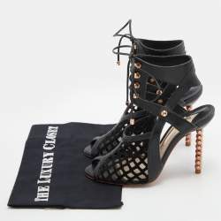 Sophia Webster Black Suede and Leather Jetta Ankle Tie Up Peep Toe Sandals Size 36.5